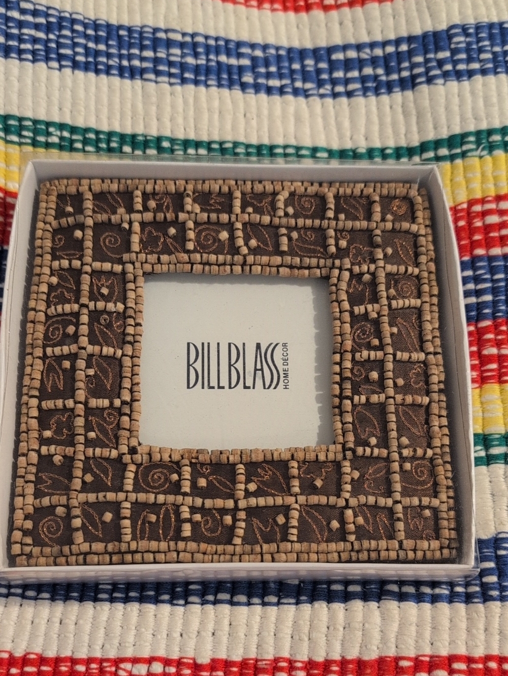 Vintage Bill Blass Brown Embroidered And Beaded Picture‎ Frame 6x6 NIP